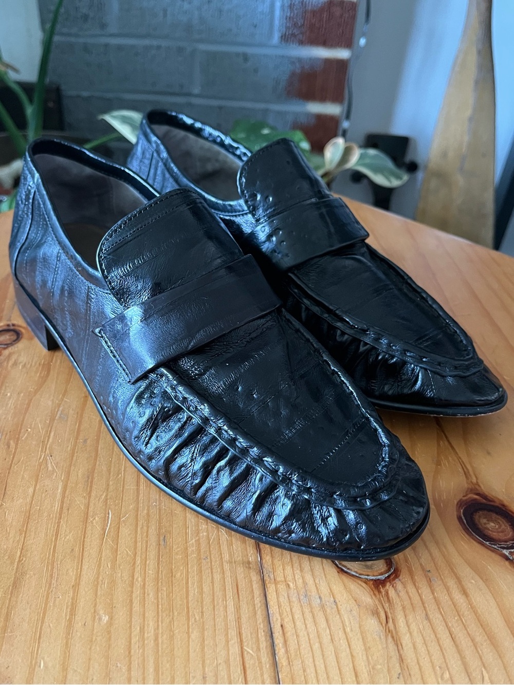The Row Eel Skin Leather Loafers Black Soft Loafer Slip On Shoes Goatskin Italy